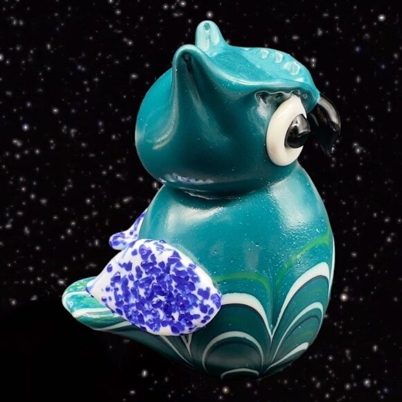 Art Glass Owl Figurine Paperweight Pulled Feather Glass Cased Bird Blue Fritz - Picture 13 of 14